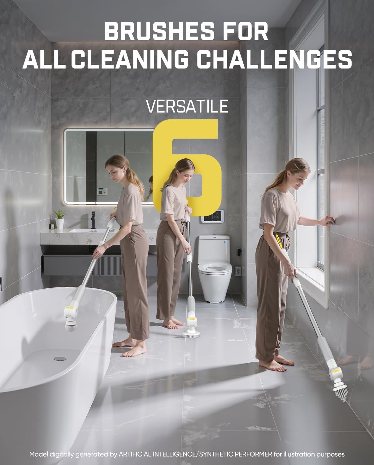 Flip G9 Pro Electric Scrubber, Voltipulse Motor, Dual-Speed Cleaner with 6 Brush