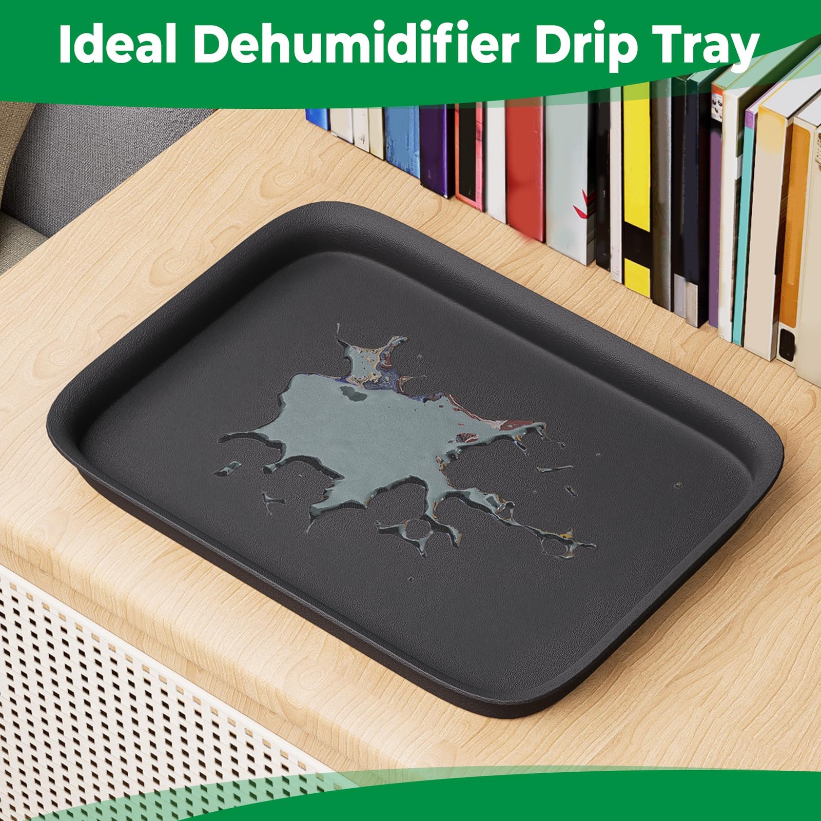 13x9x2 Inch Hard Plastic Dehumidifier Drip Tray Leak Proof Floor Pan Black