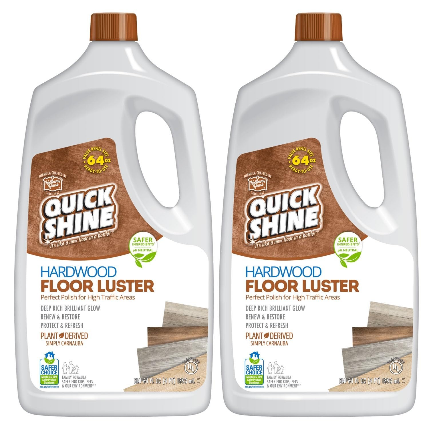 Hardwood Floor Polish 64oz 2-Pack – Plant-Derived, pH Neutral, Anti-Slip, Ready