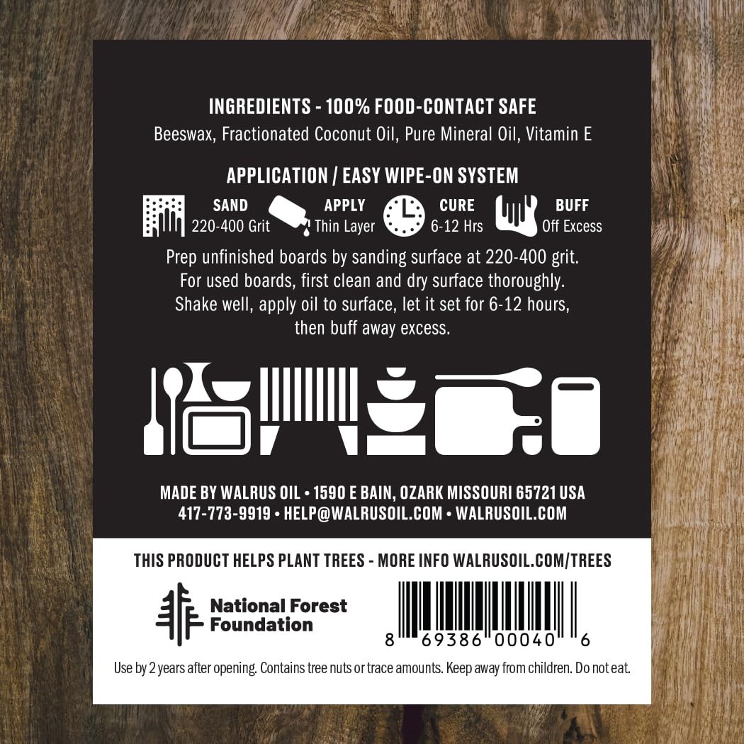 WALRUS OIL – Cutting Board Oil and Wood Butcher Block 8 oz (1/2 pint), Black