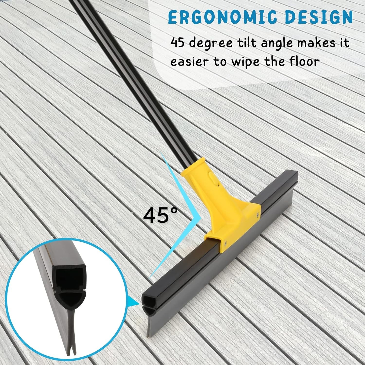 Squeegee Broom for Floor, 18” Heavy Duty Rubber Wiper with 60” Long Handle for