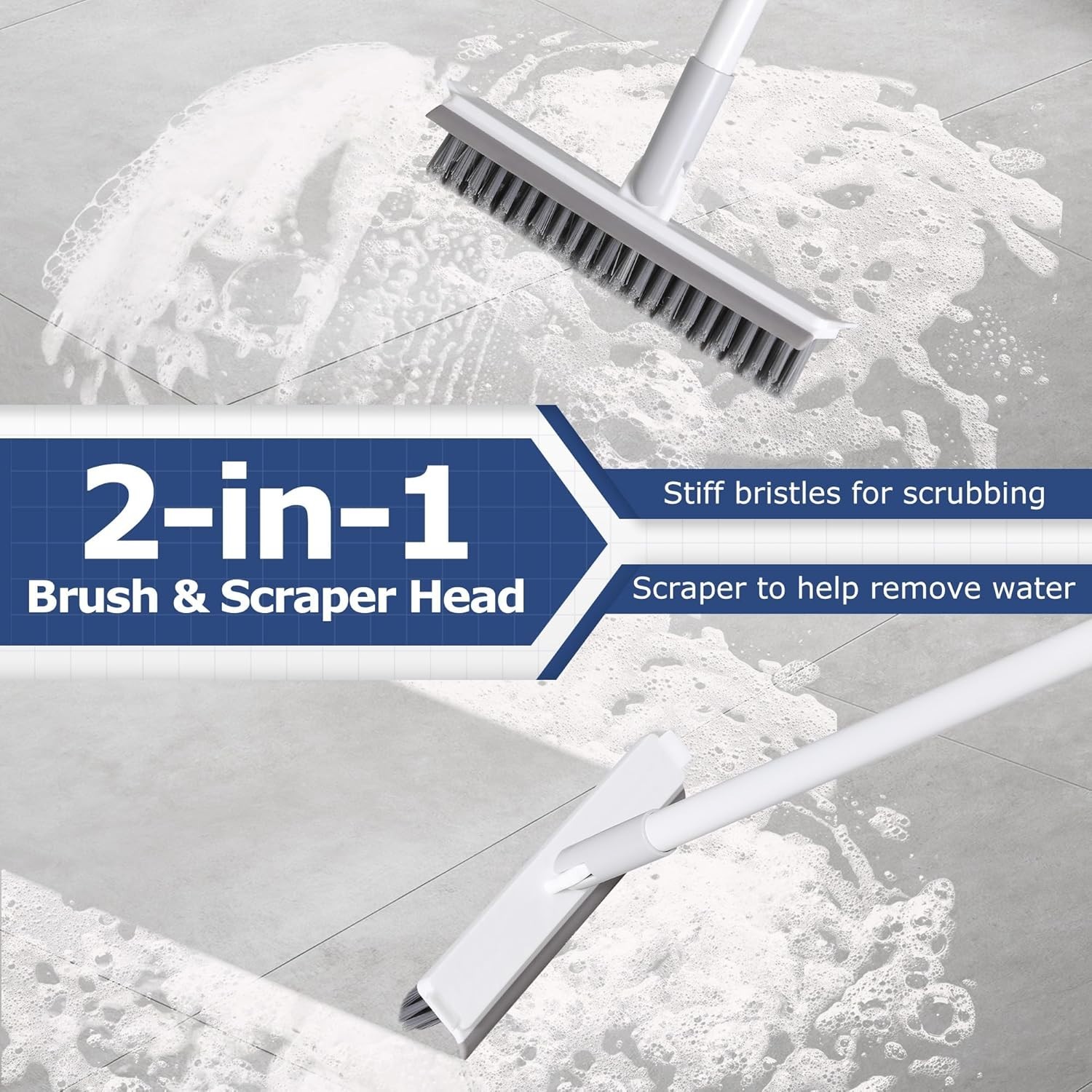 Grout Brush with Long Handle, Floor Cleaning Scrubber with Stiff Bristles for…