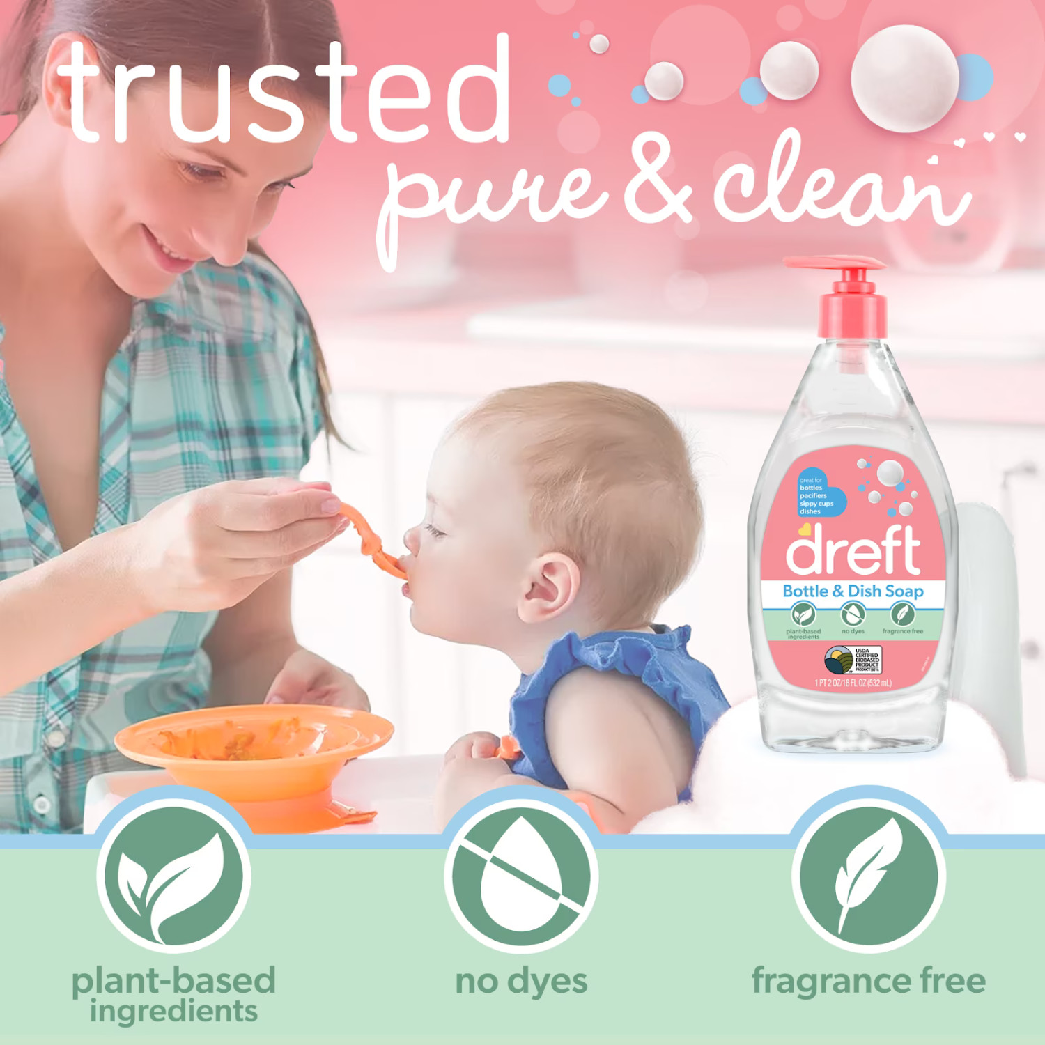 ( 2 Pack ) Dreft Baby Bottle Dish Soap, Fragrance-Free Liquid Detergent, 18oz