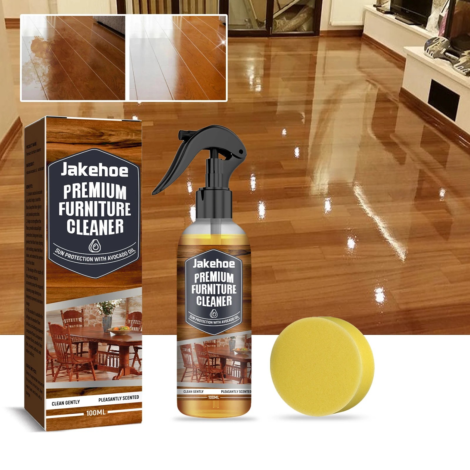 Jakehoe Floor Cleaner Spray 100ml Polishing Shine Stain Removal Deep Cleaning