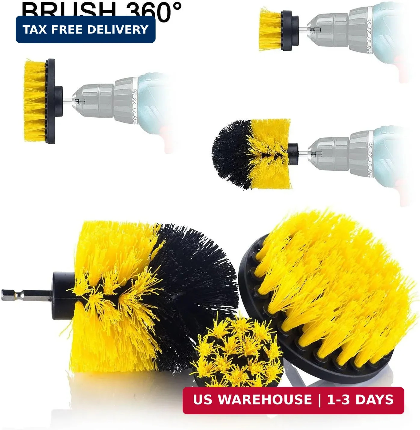 Drill Brush Car Detailing Attachment Set – 3 Piece Power Scrubber Brush Kit for