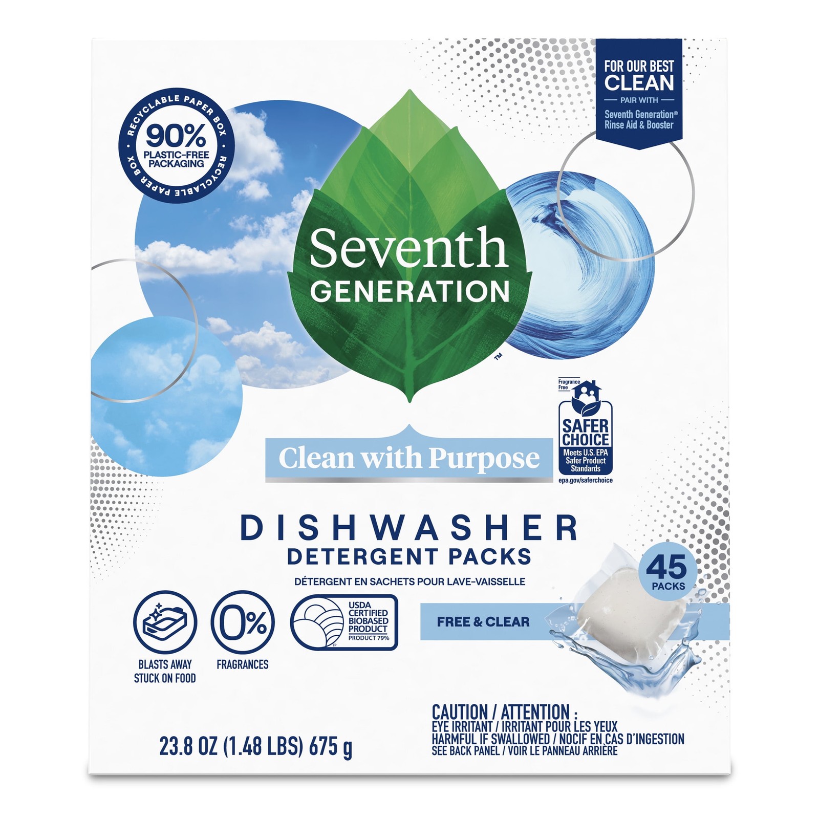 Clean W/ Purpose Dishwasher Detergent Pods Free & Clear 45 Count