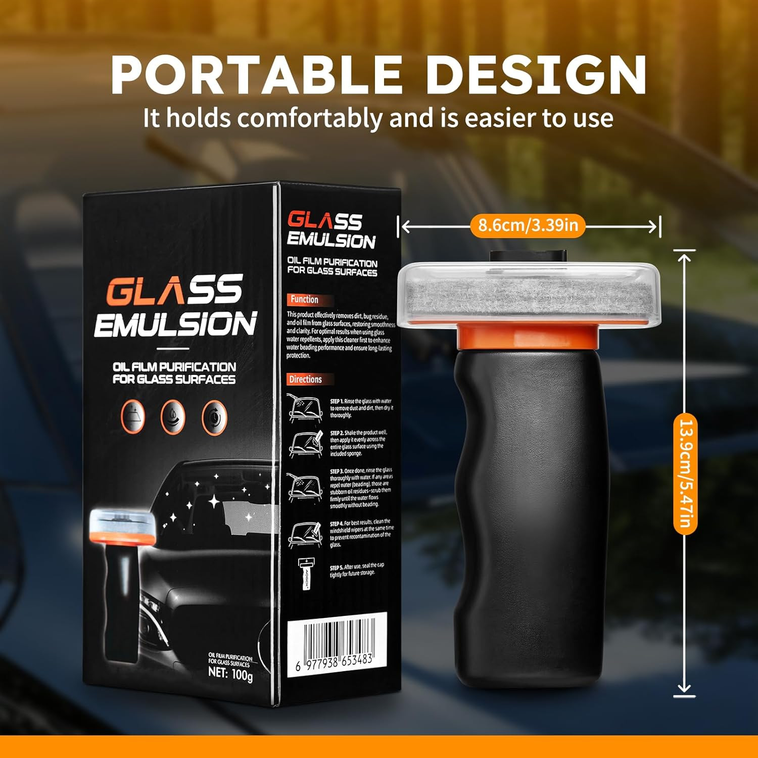 Glass Oil Film Remover for Car Windshield, Handheld Roll-On Glass Emulsion Clean