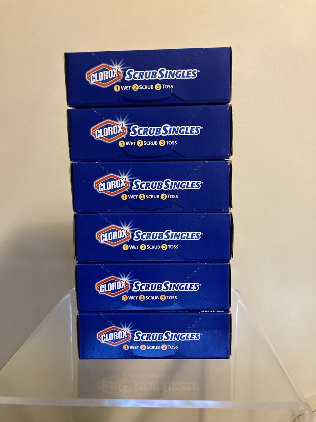 6 Clorox Scrub Singles Pre-Loaded 12 Pads Bathroom Cleaner Rain Clean Scent 72ct
