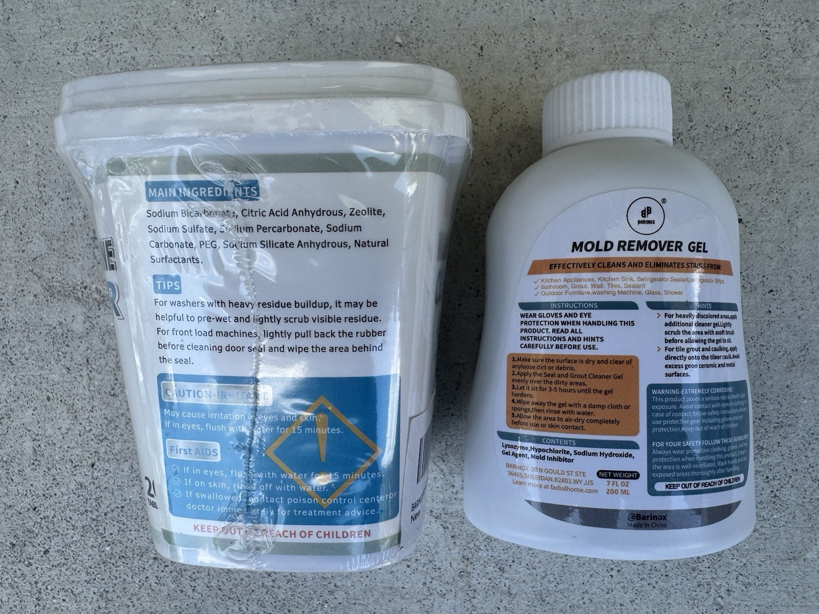 Barinox Mold Stain Remover 7oz & Washing Machine Cleaner Tablets 20 Pack