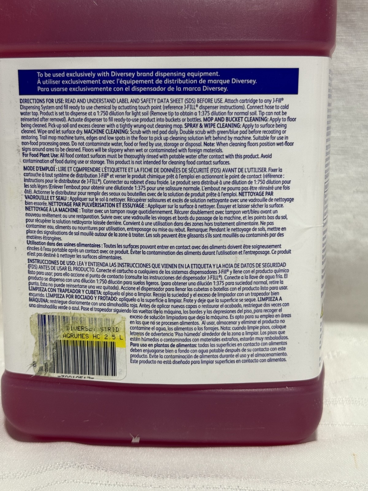 Diversey Stride HC Multipurpose Cleaner Citrus J-Fill 101109756 2.5L NEW