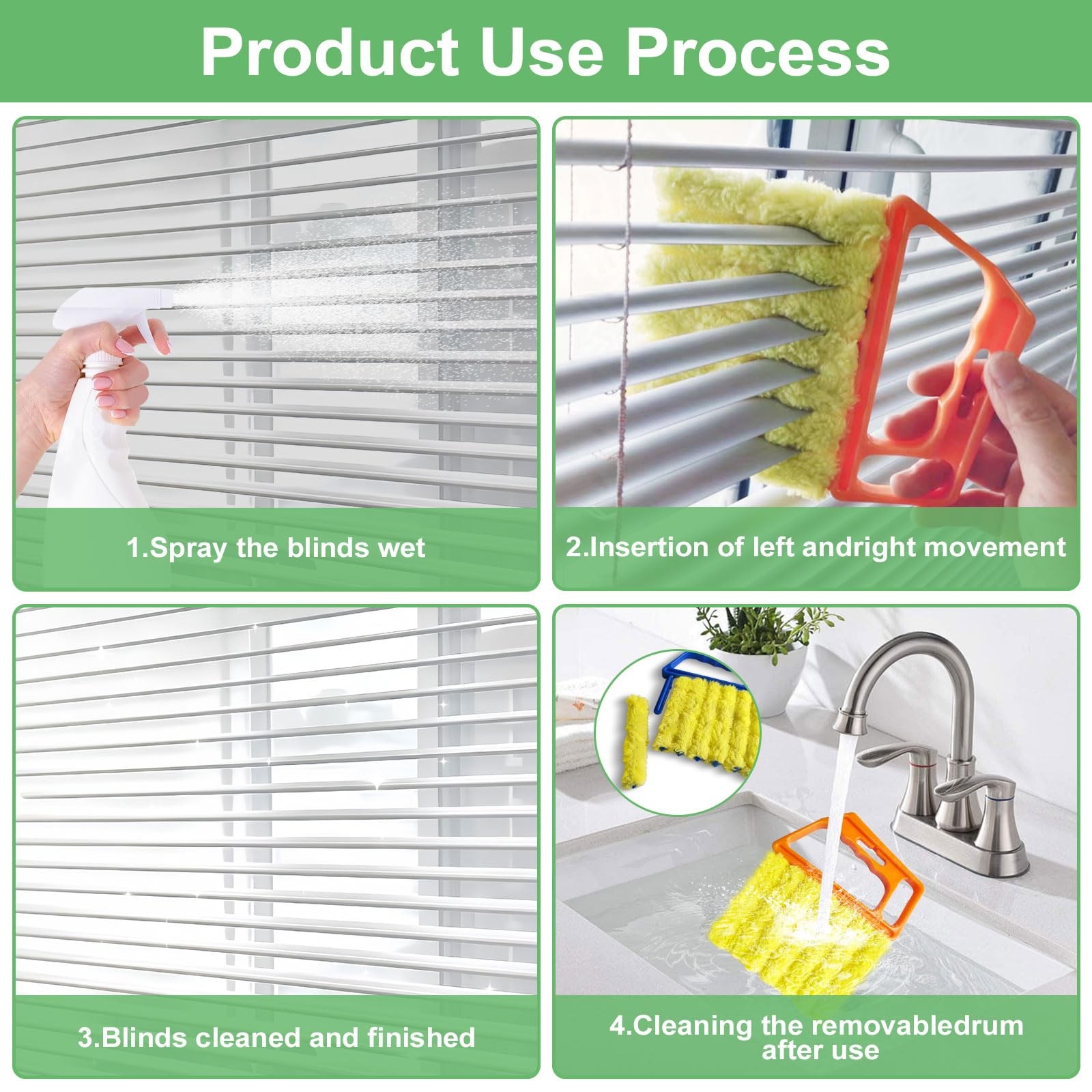 4Pcs Blind Cleaner Duster Tool Set with 7-Finger & 3-Finger Brushes，Washable …