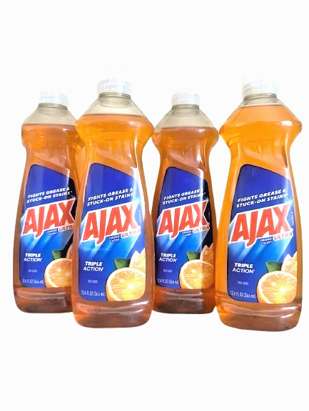 Ajax ORANGE Ultra Triple Action Dish Washing 12.4oz 4-PACK + 2 Wool Pot Scrubber