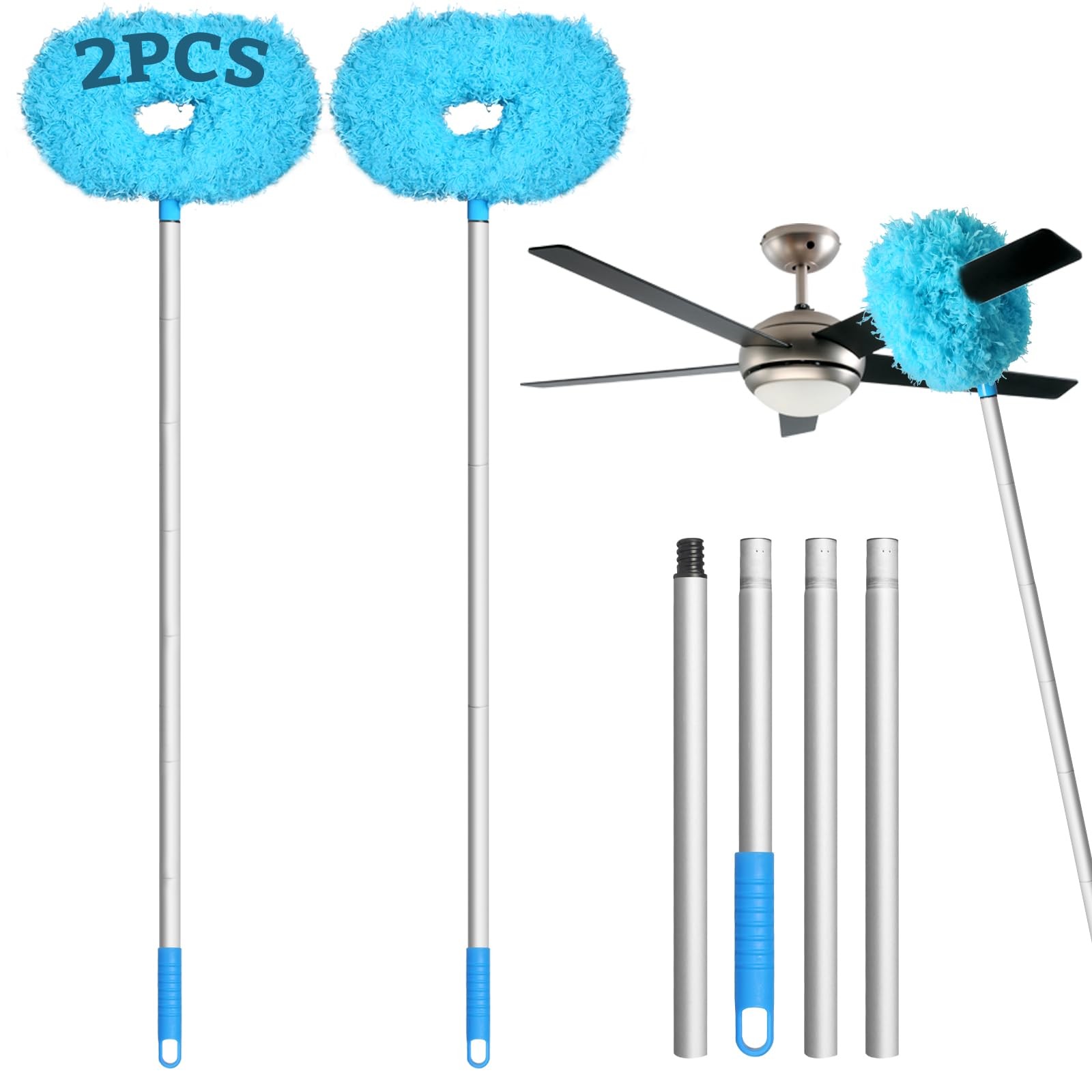 2Pack Ceiling Fan Duster with Extension Pole, 13-49.7 Inches Adjustable and R…