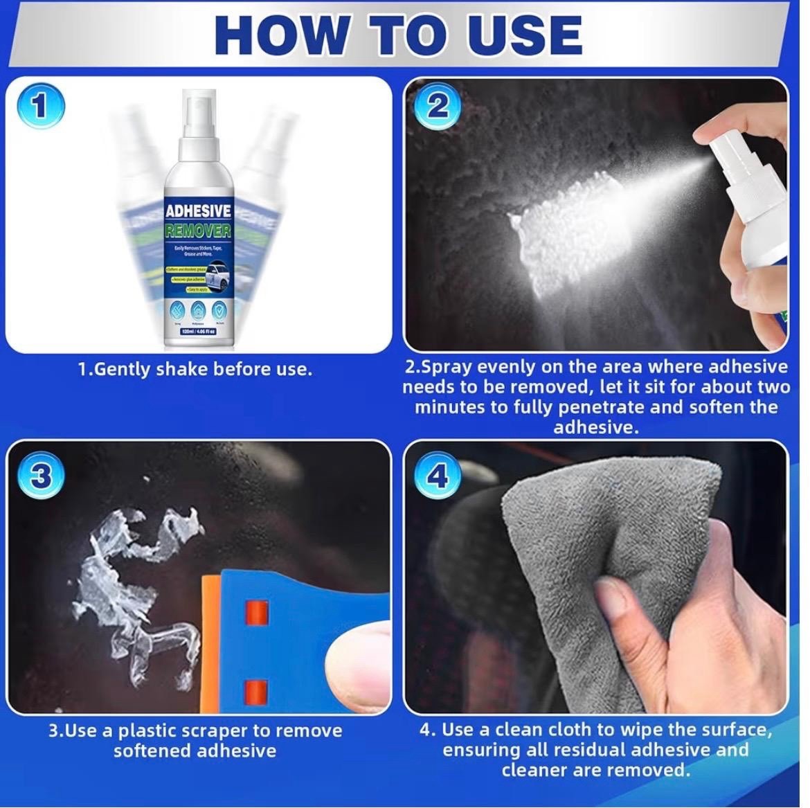 Adhesive Remover Spray 120ml/4.06 fl oz for Multiple Surfaces w/ Scraper