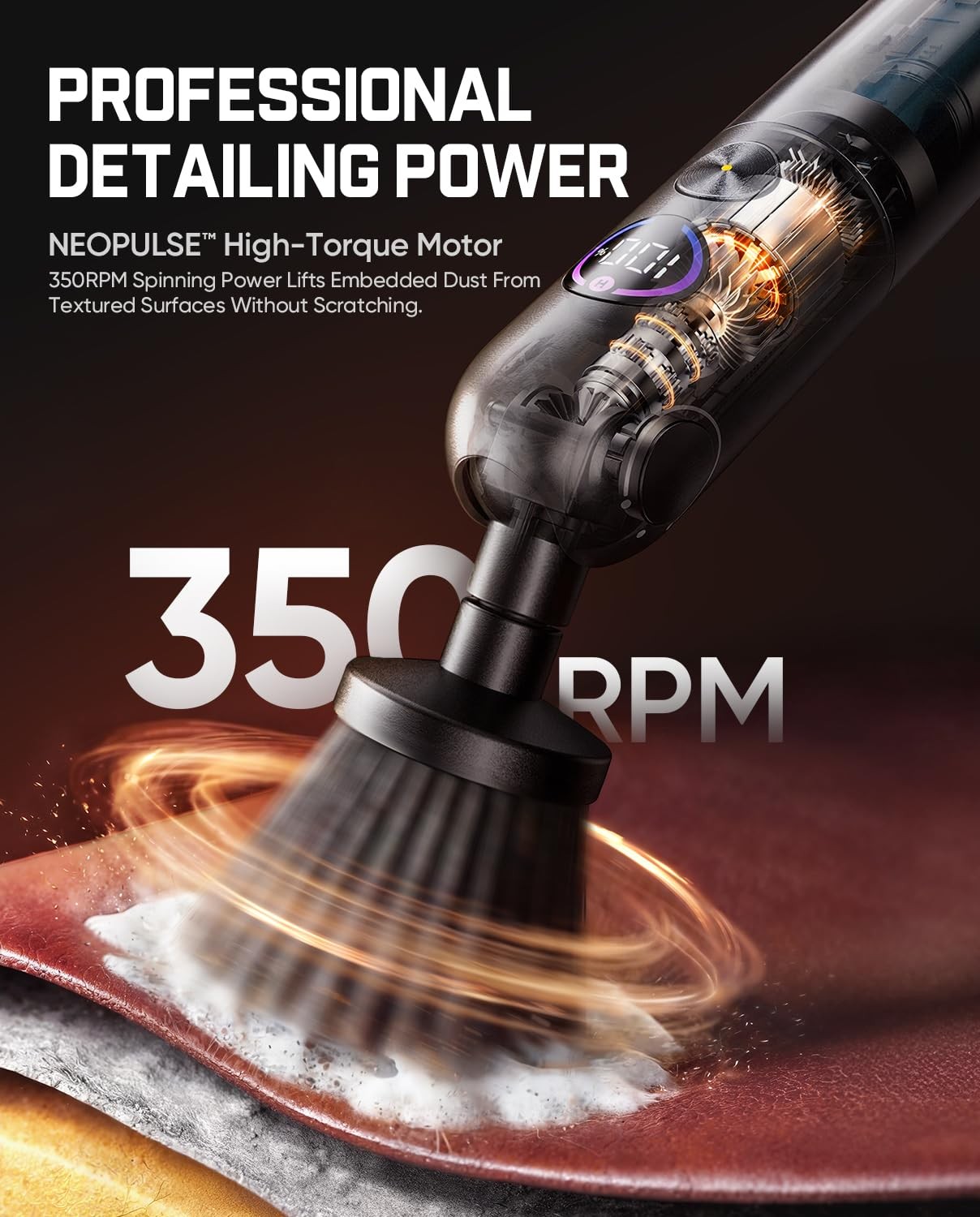 Cordless Electric Car Detailing Brush with 8 Heads, DualSpeed & Waterproof