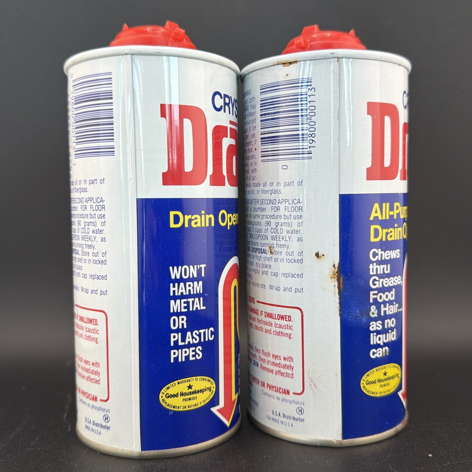 Discontinued Drano CRYSTAL Drain Opener 18 oz Can Clog Remover 1 New & 1 Partial