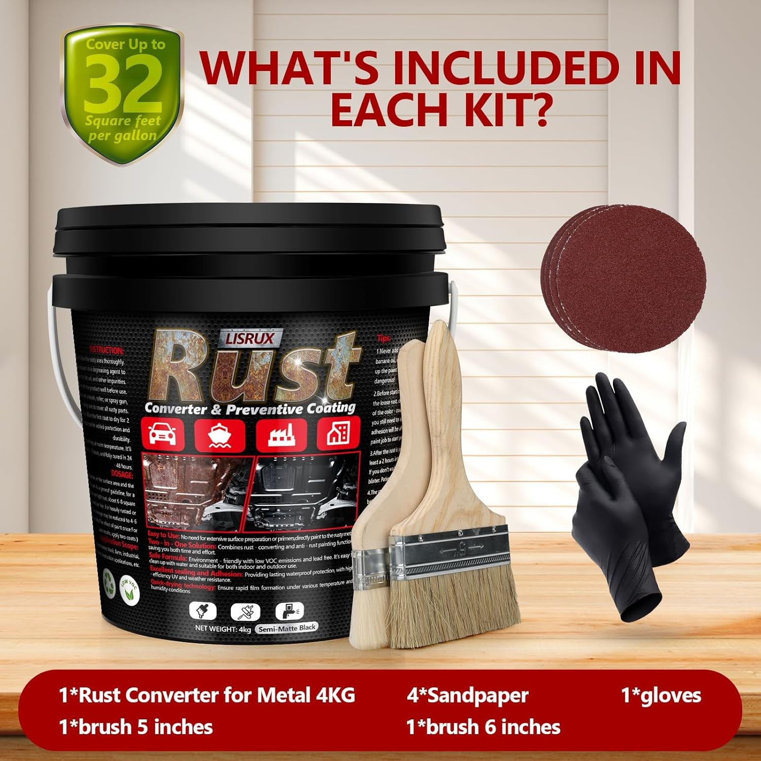 LISRUX 4 in 1 Rust Converter & Metal Primer, Red Rust Inhibitor Paint For Metal