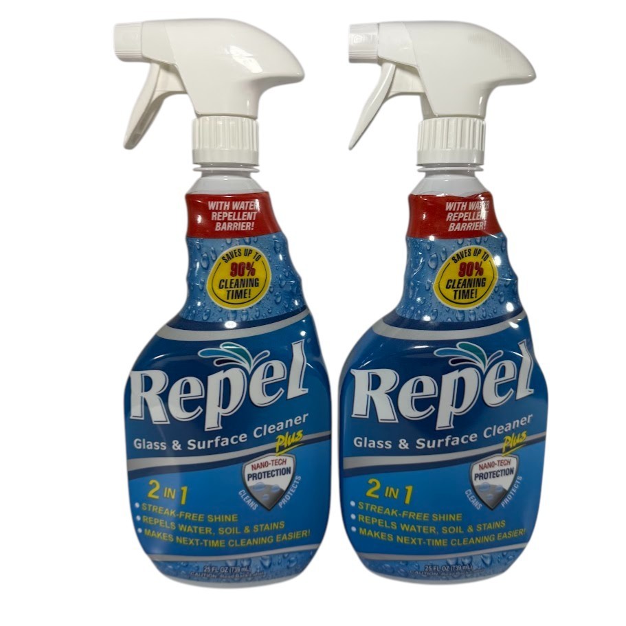 Repel Glass & Surface Cleaner ORIGINAL OLD Formula Streak-Free 25 oz, Lot of 2