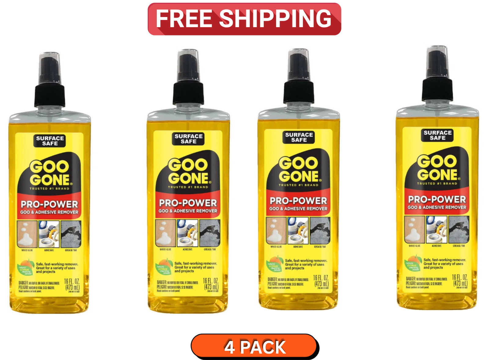 Goo Gone Pro Power Cleaner Spray 16 oz 4 Pack Glue Adhesive Remover