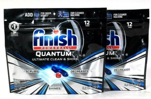 2 Finish Powerball 5.2 Oz Quantum Clean Shine 12×2=24 Tabs Dishwasher Detergent