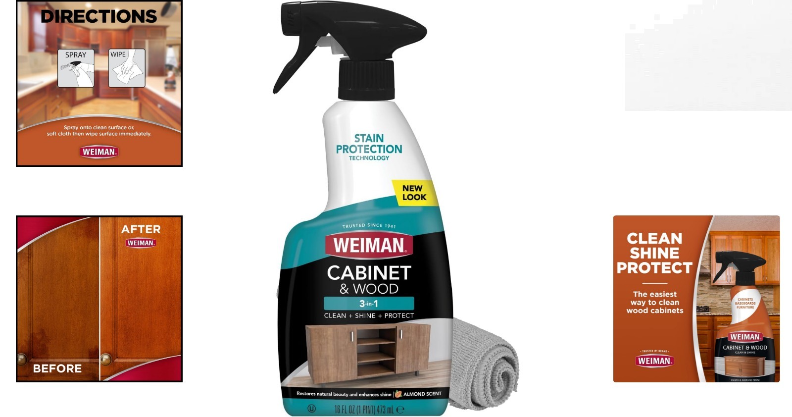 Cabinet & Wood Clean & Shine Spray – 16 fl oz Almond Scent + Microfiber Cloth
