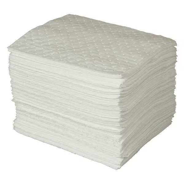 Brady Sorbent Pad, 30 gal, 15 in x 19 in, Oil, White, 100 PK SPC300 Brady SPC300