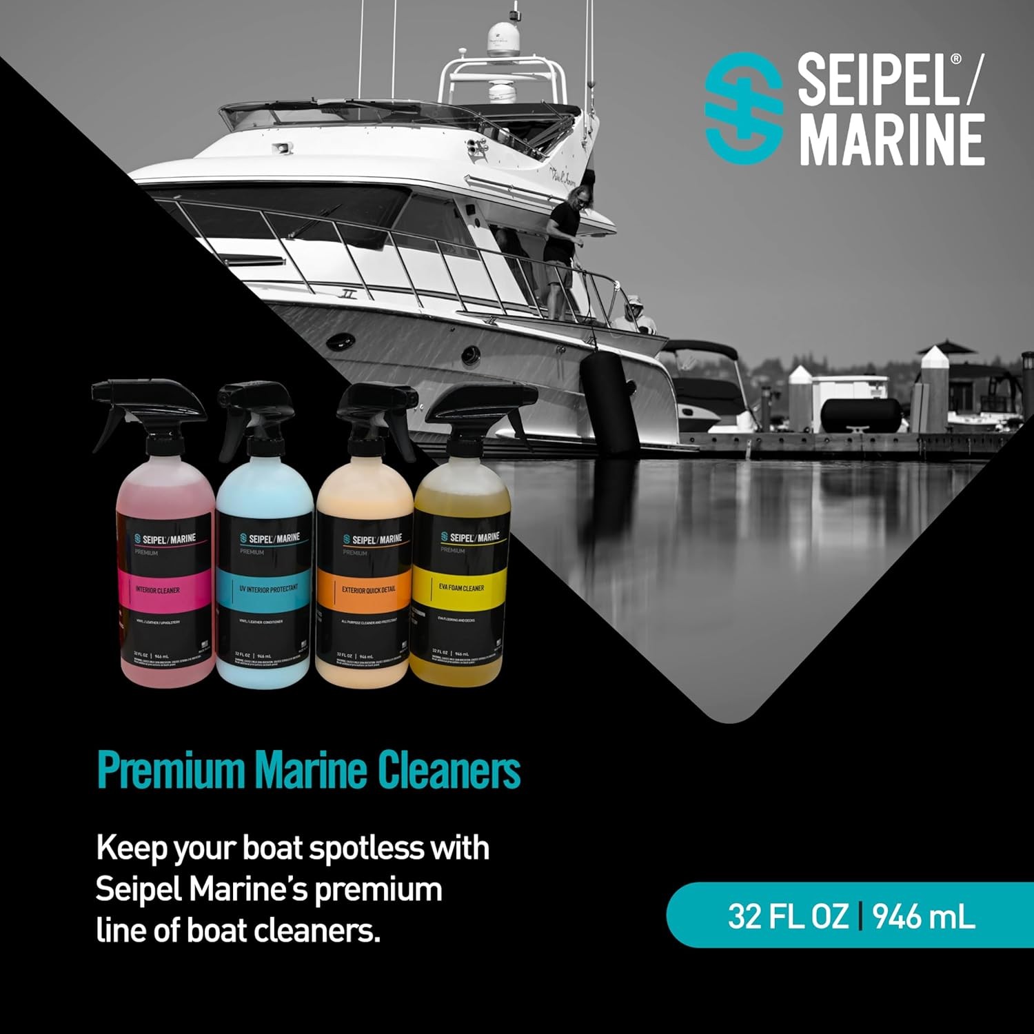 Boat Cleaning Kit 4 Pack Marine Interior Cleaner UV Protectant Spray 32oz