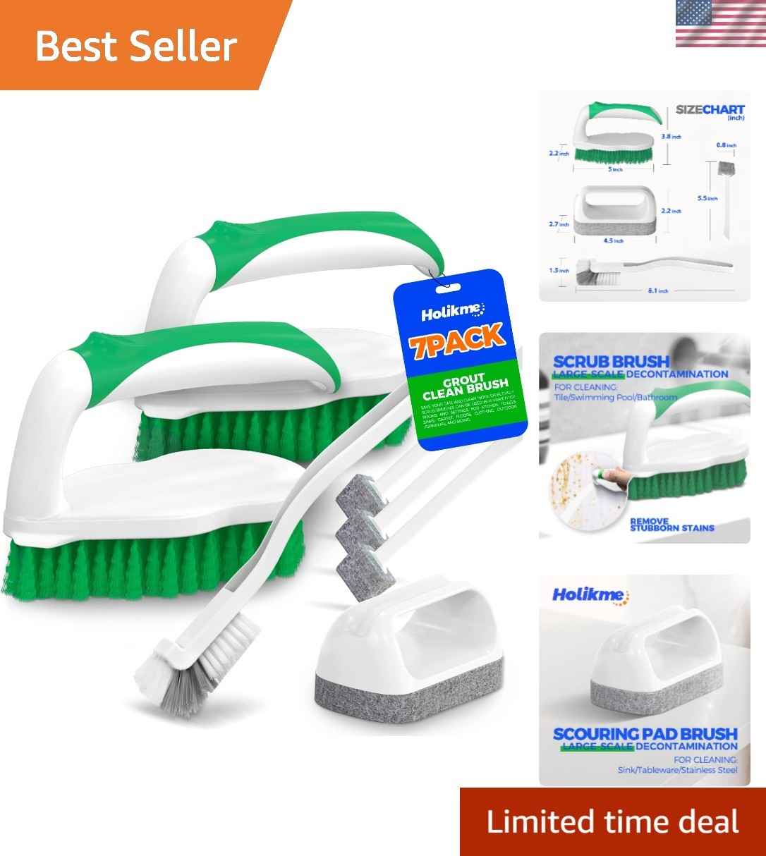 7 Pack Deep Cleaning Brush Set, Scrub Pads with Scraper Tip for Pool Walls, B…