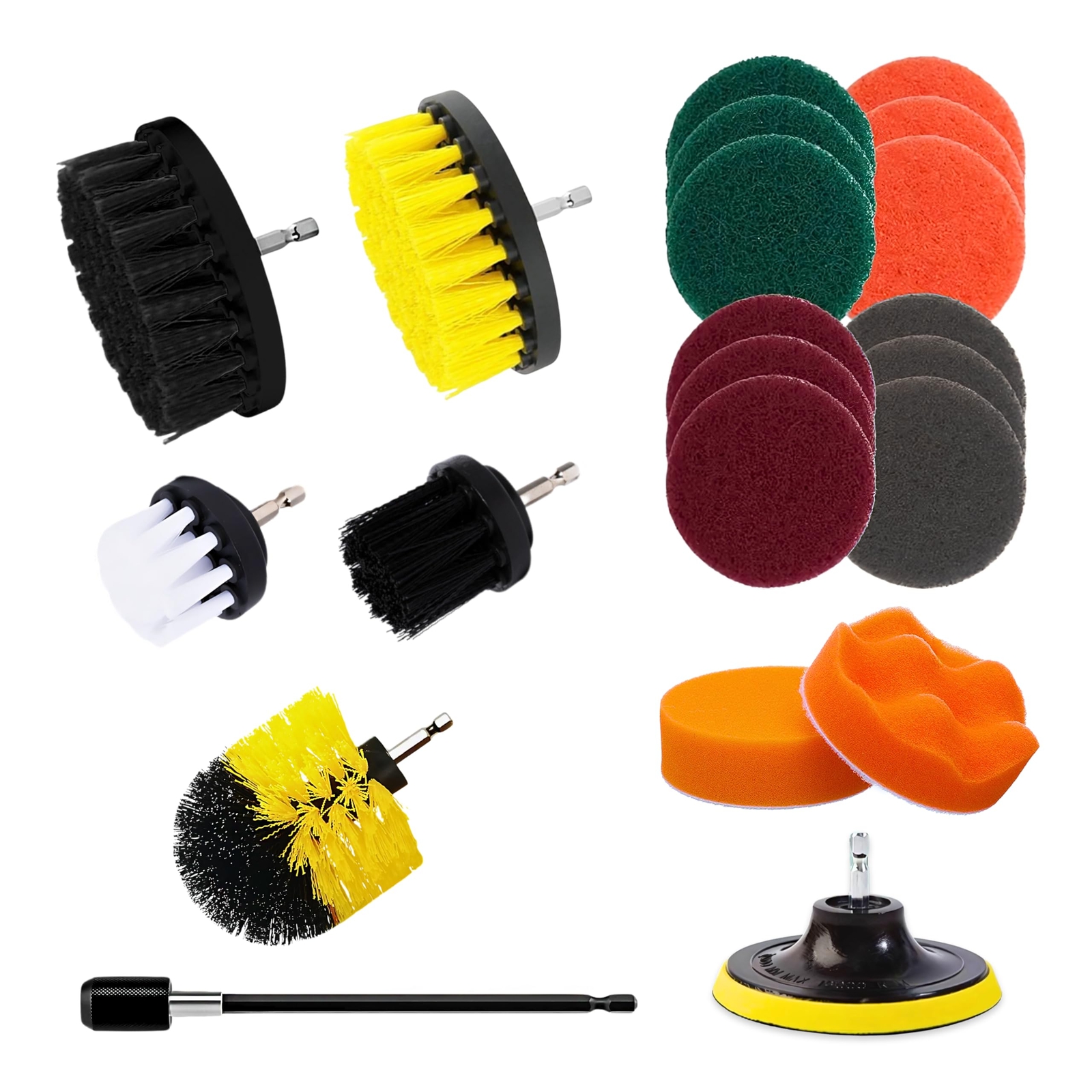 21piece Drill Power Scrubber Attachment Set “ Includes Scrub Pads Sponges And Br