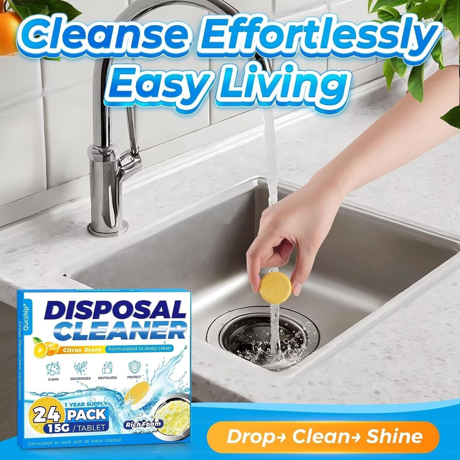 Foam Garbage Disposal Cleaner Deodorizer Tablets – 24 Pack (1 Supply)