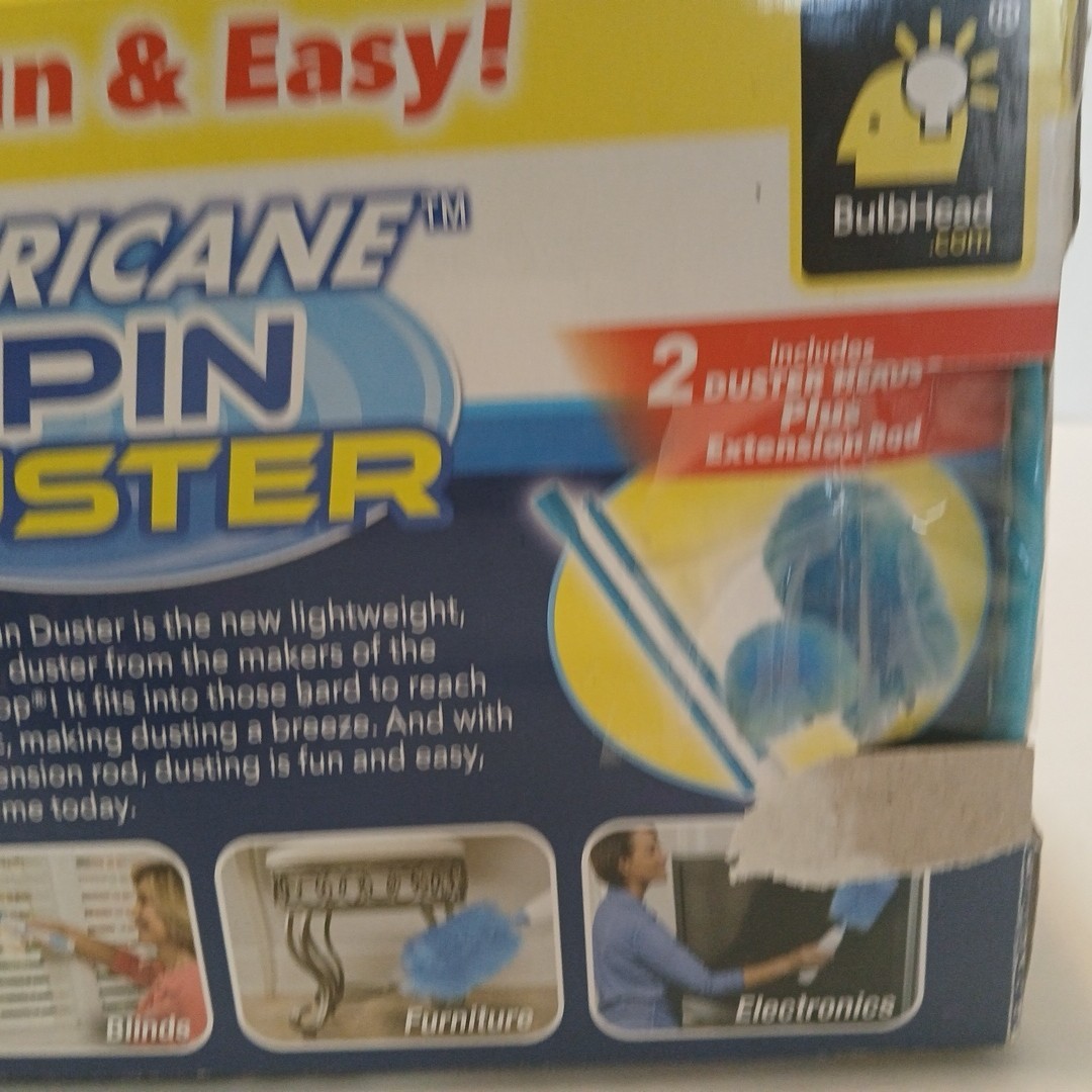 Hurricane Spin Duster Motorized Dust Wand w/3ft Extension For Ceiling Fans NIB