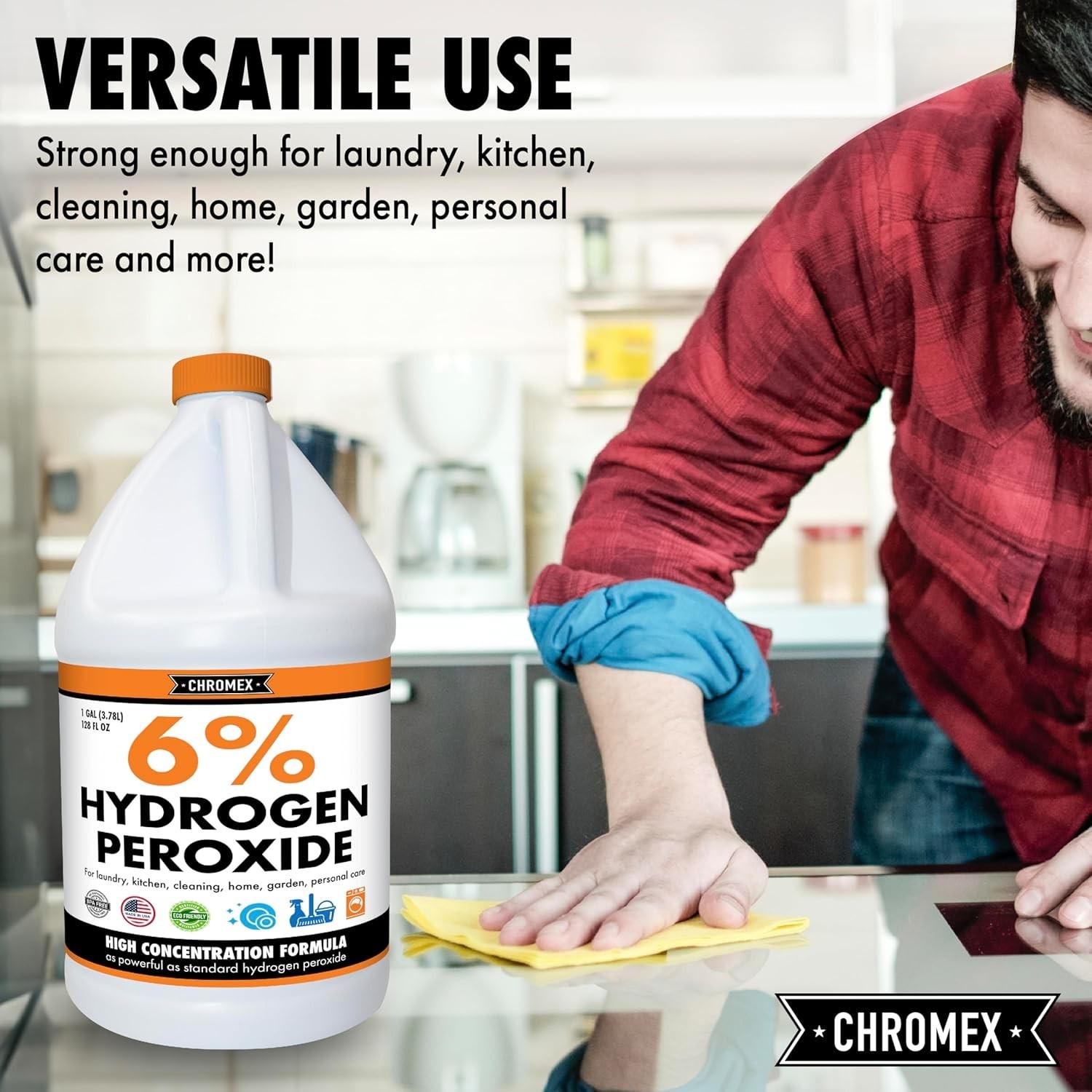 Chromex 6% Hydrogen Peroxide, Food Grade, Home, Kitchen, Bath Cleaner – 1 Gallon