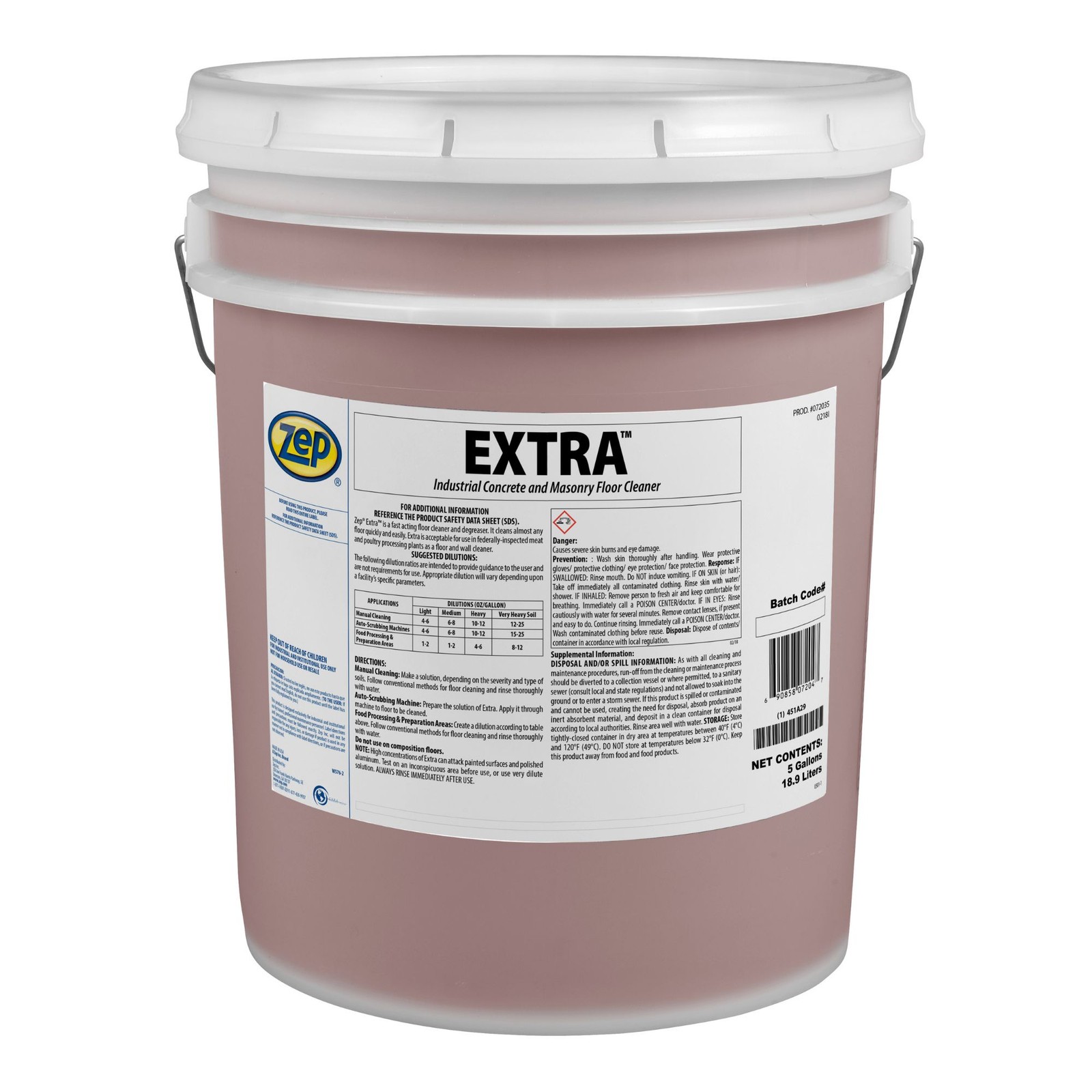 Zep EXTRA Floor Cleaner – 5 Gallon (1 Unit) 72035 – Fast Acting Industrial