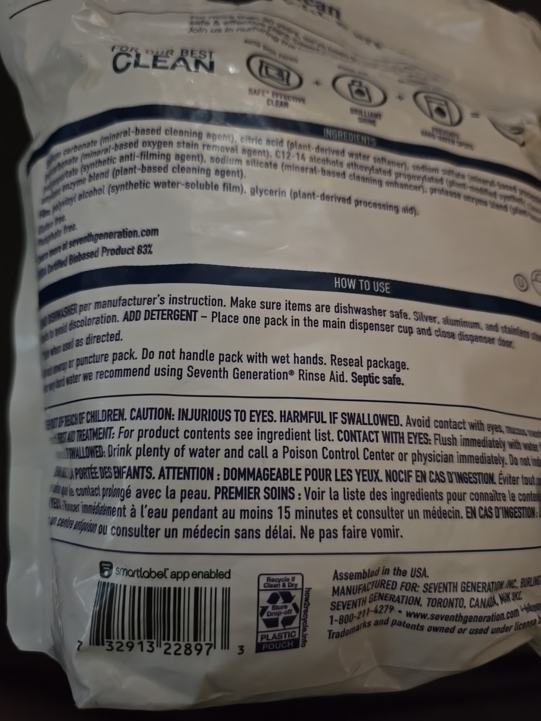 Seventh Generation Free & Clear Natural Dishwasher Detergent – 45 Packs (i11)