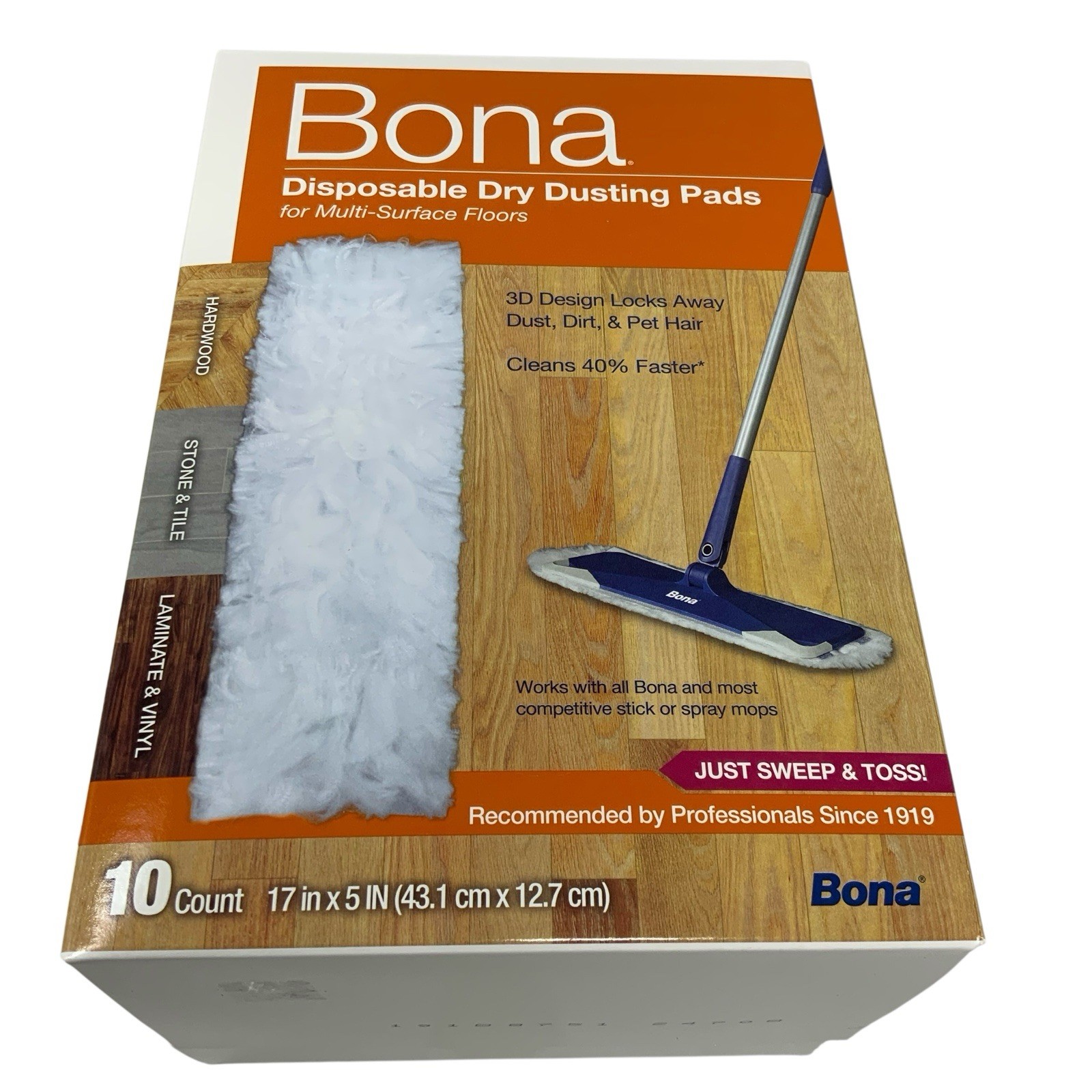 Bona 10 Pack Disposable Dry Dusting Pads MultiSurface Floors Hardwoods Refill