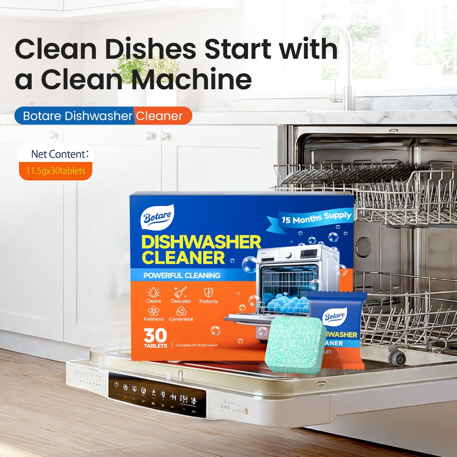 Botare Dishwasher Cleaning Tablets -30 Pack Cleaner and Deodorizer -15 Month …