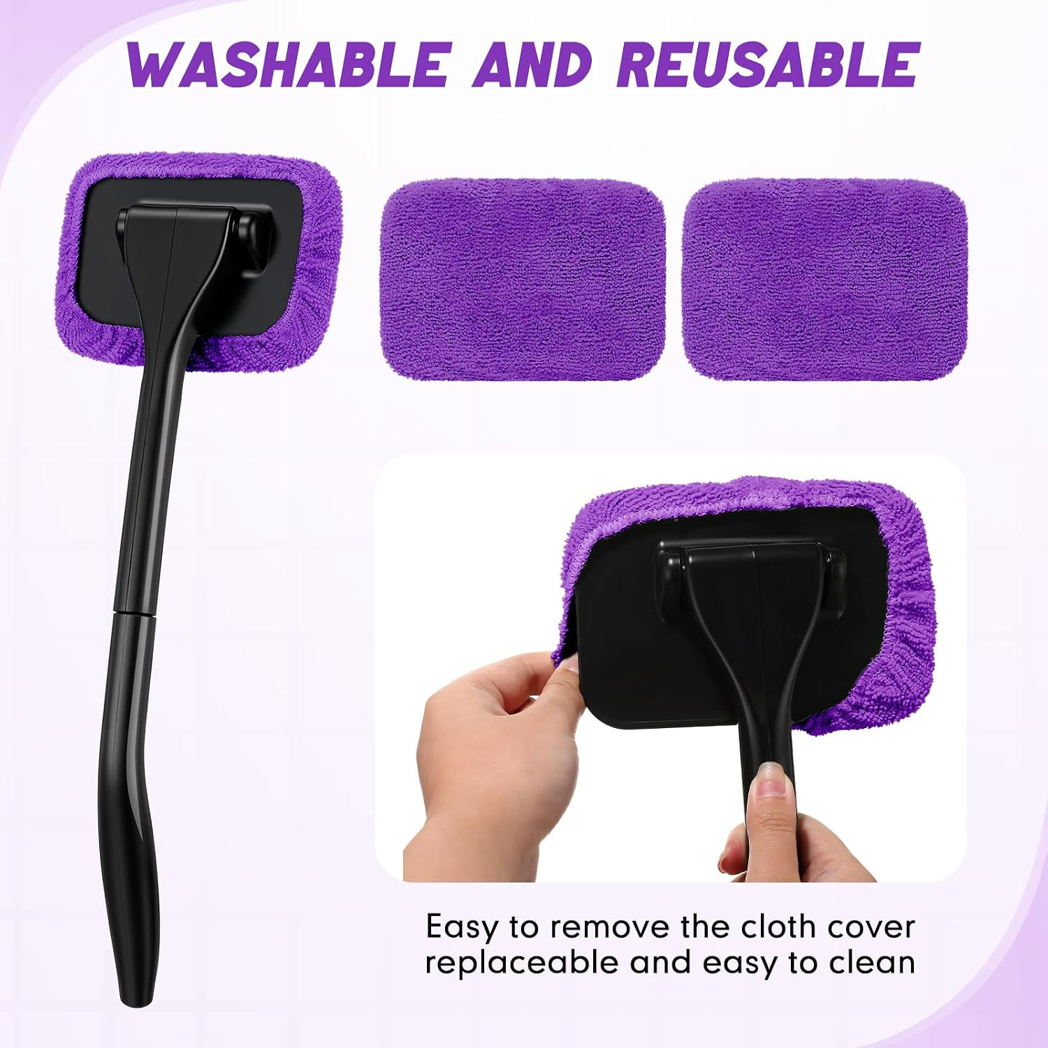 Foldtier 8 Pcs Car Windshield Cleaner Tool Kit with Removable Handle, Microfiber