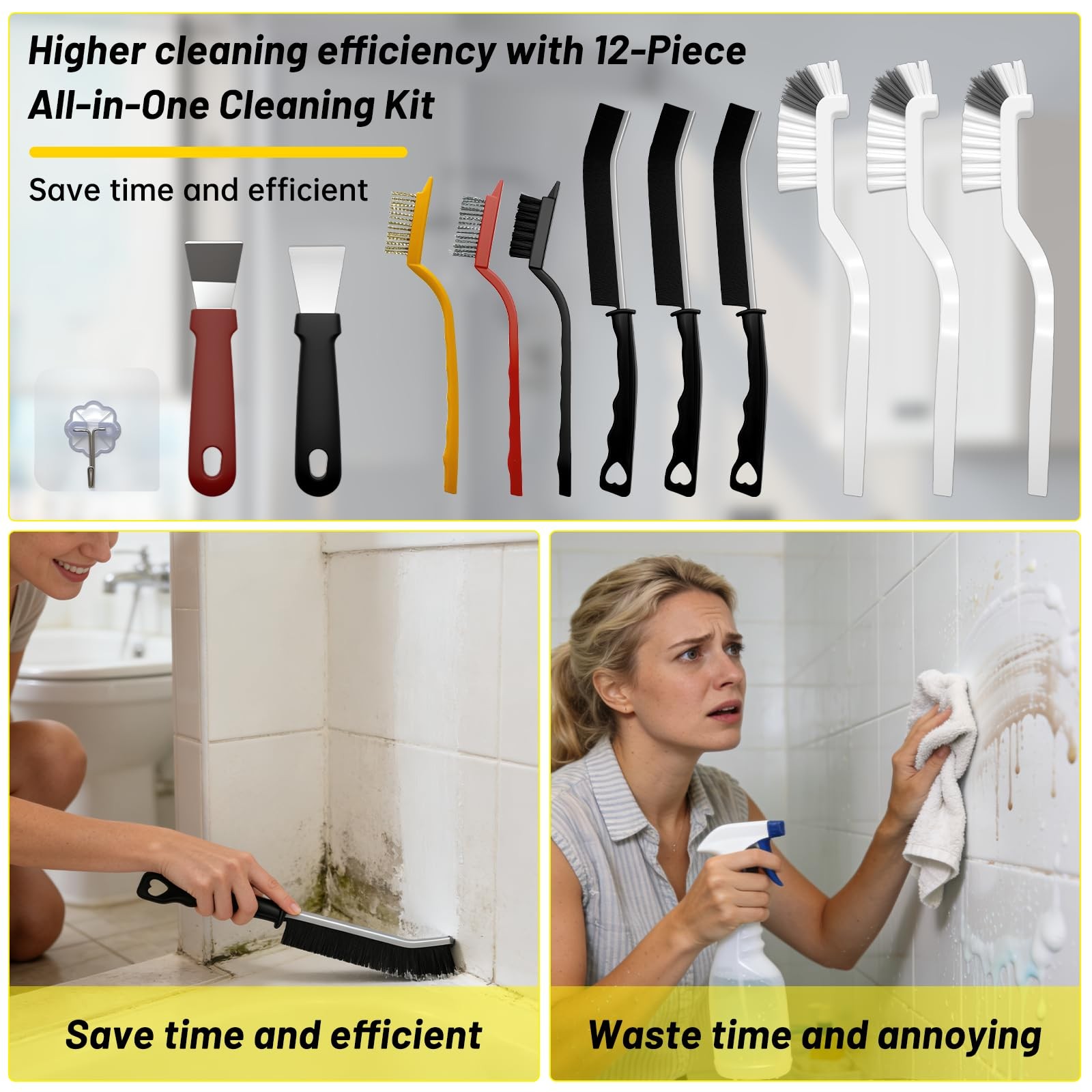 12Pcs Crevice Cleaning Brush Set, Hard Bristle Small Cleaning Brushes for Hou…