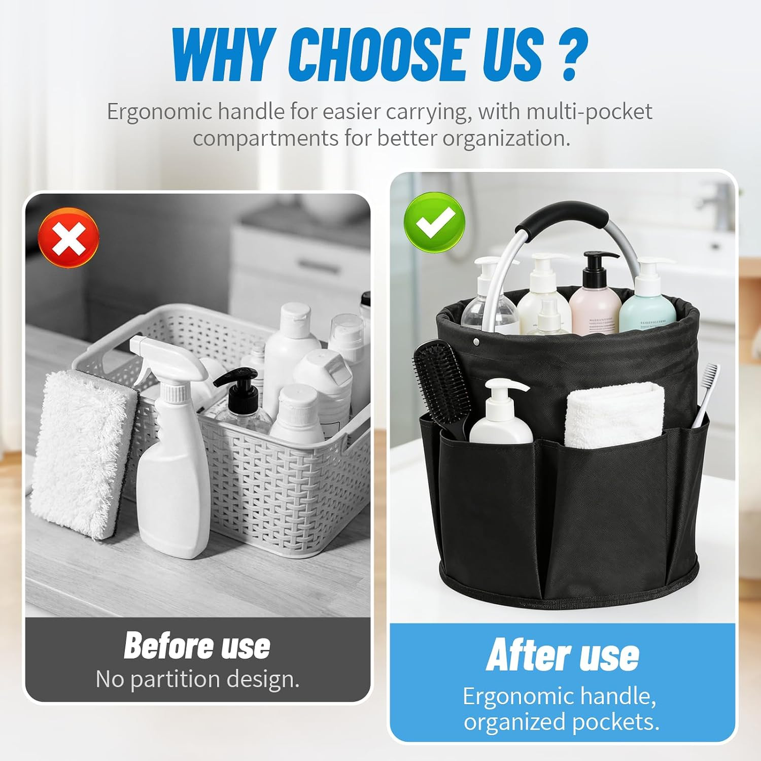 Cleaning Caddy with Handle, 17L Cleaning Products Organiser, Portable Cleaning C