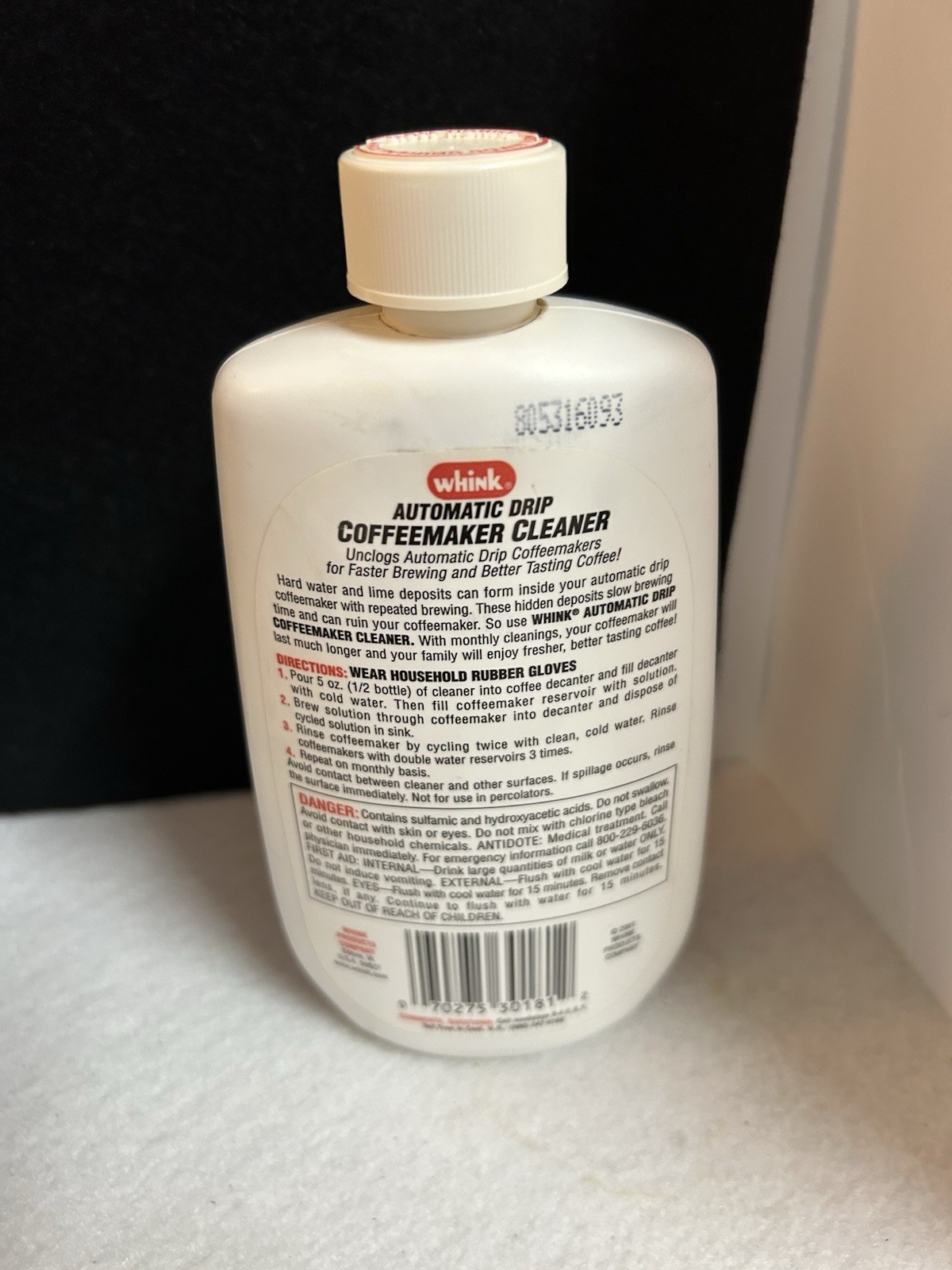 Whink Automatic Drip Coffeemaker Cleaner Hard Water Remover 10oz