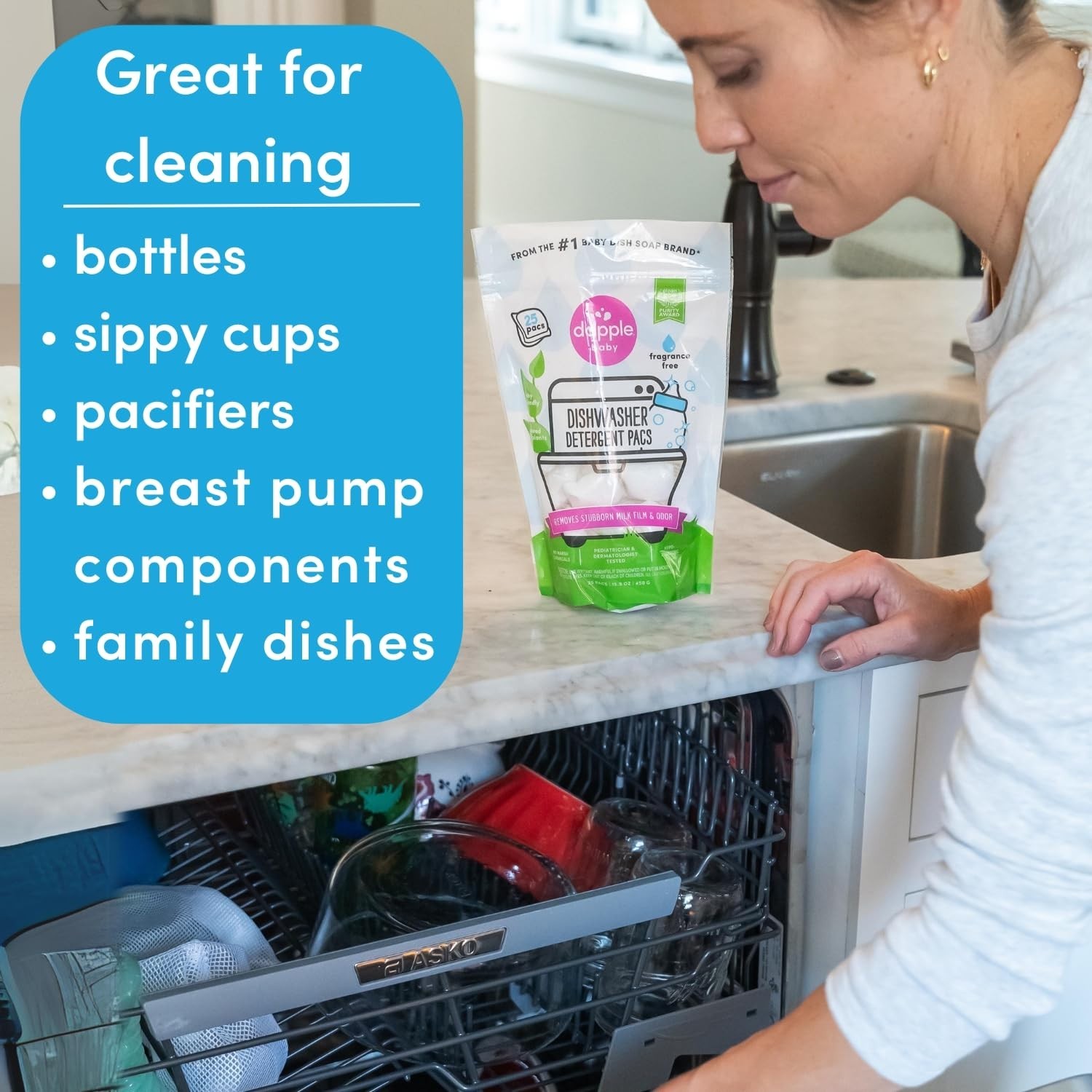 Dapple Baby Dishwasher Pacs, Hypoallergenic Dishwasher Pods 50 count (25 x 2)