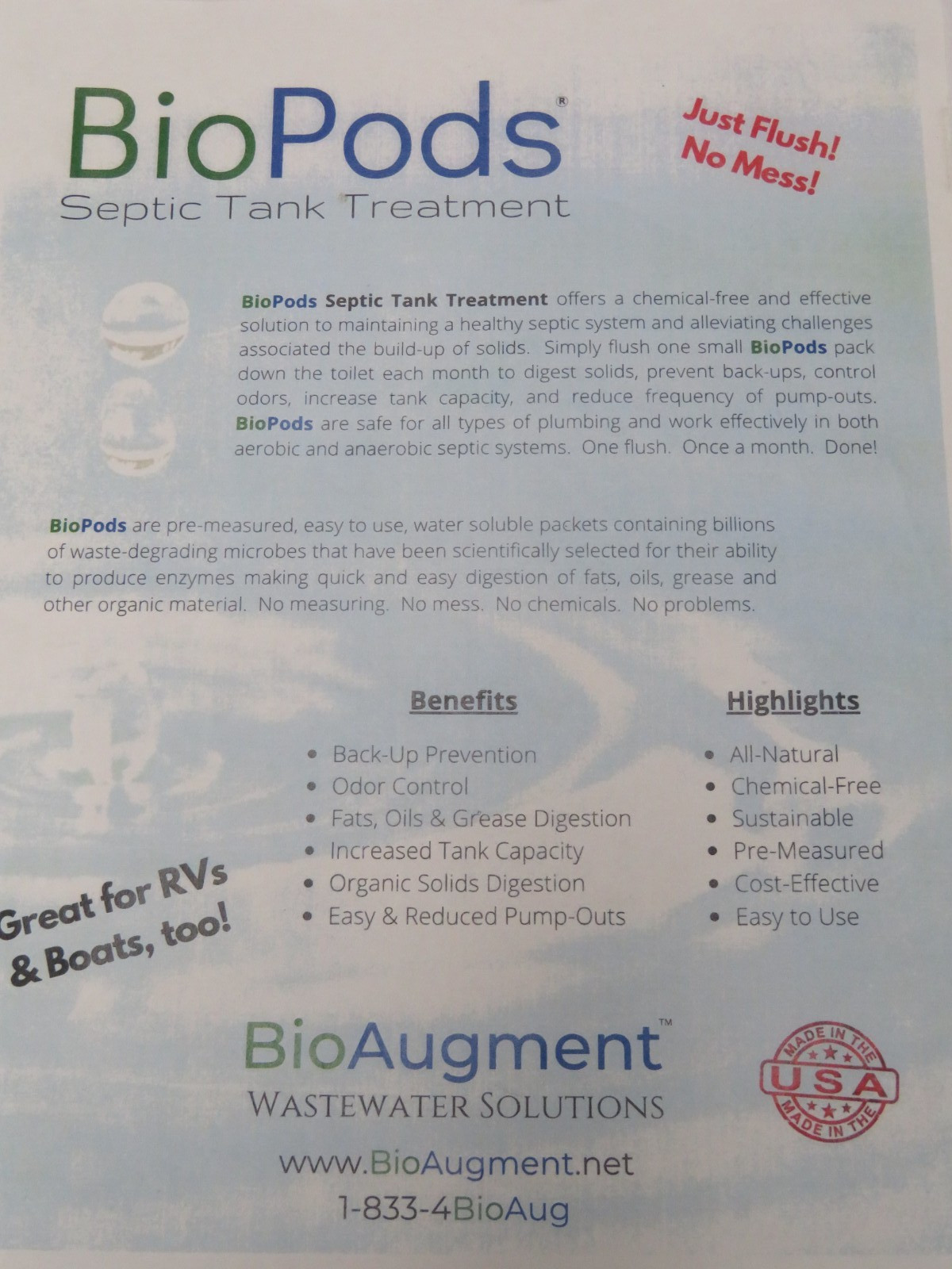 Septic Tank Treatment ALL NATURAL CHEMICAL FREE Bio Pods RVs & Boats and More