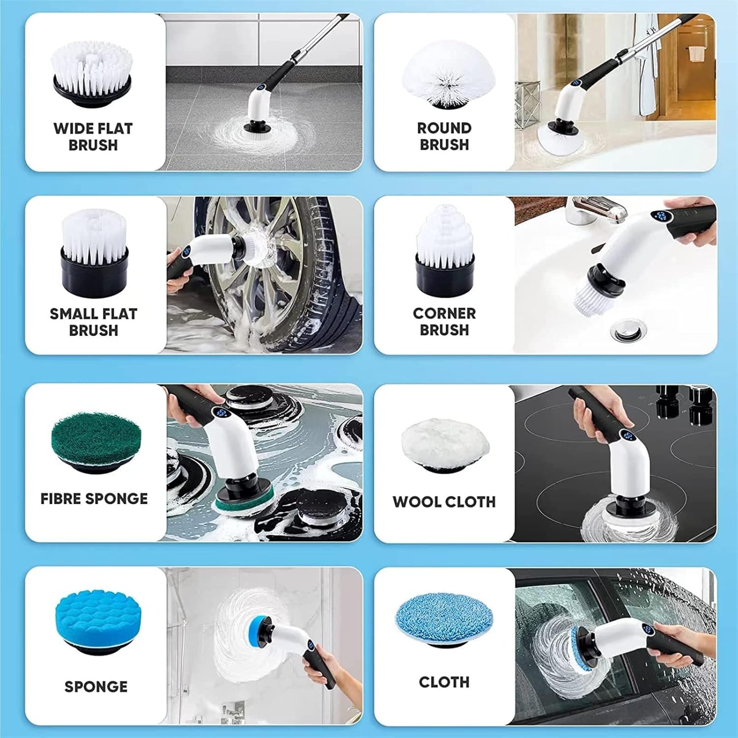 Cordless Electric Spin Scrubber 8 Brush Heads Bathroom Cleaner