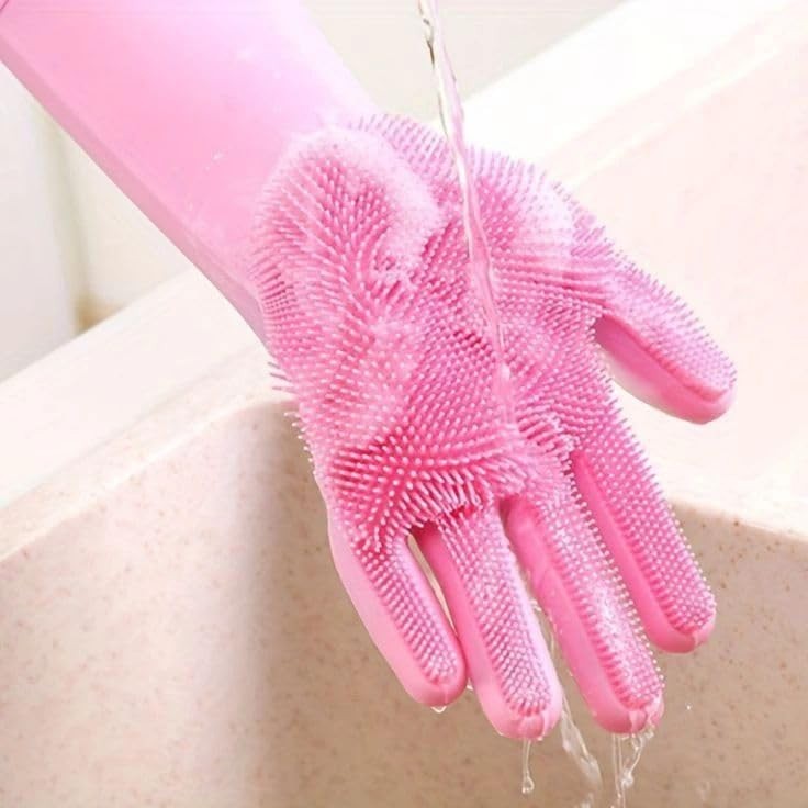 Silicone Hand Gloves for Dish Washing Kitchen Bathroom Car Cleaning Pack of 1