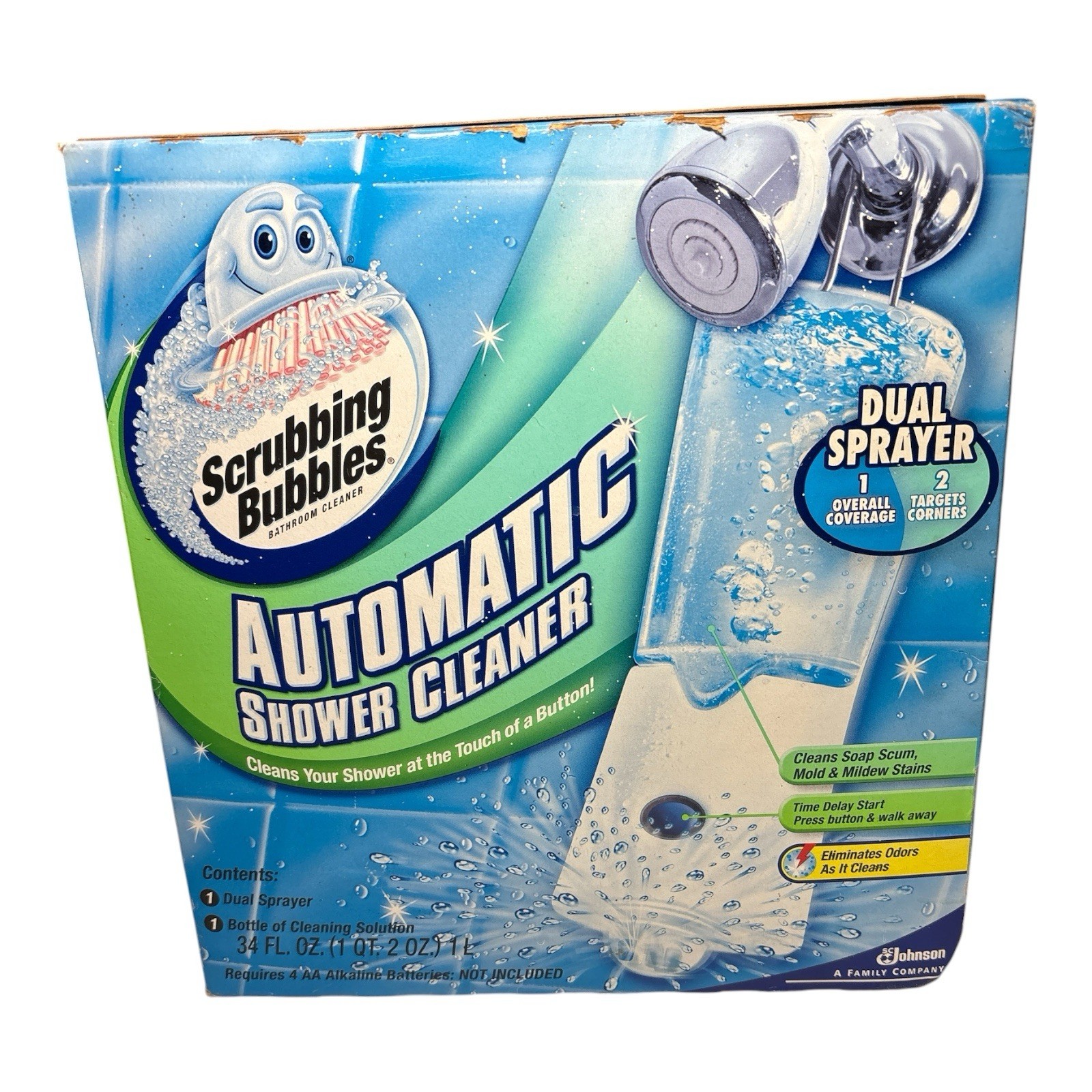 Scrubbing Bubbles Automatic Shower Cleaner Sealed One Button Dual Spray NEW