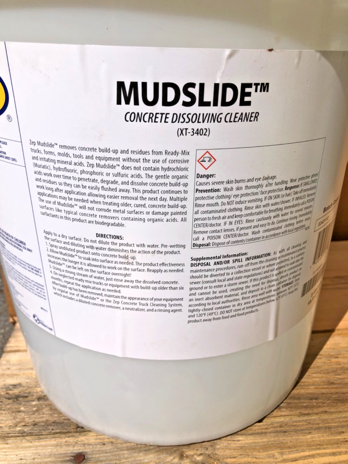 Zep Mudslide 599435 5 Gal Concrete Dissolving Cleaner Heavy Duty New