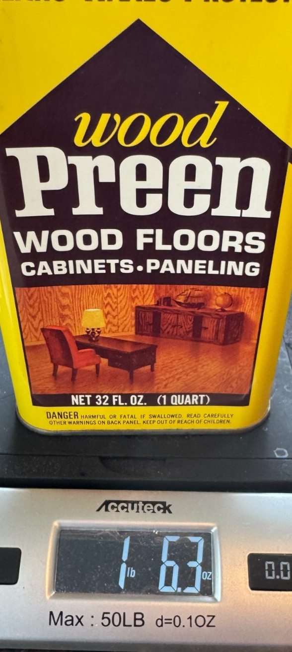 WOOD PREEN 1 QT 32oz CLEANER WAX PROTECTS Yellow Can Kiwi Polish Co Discontinued