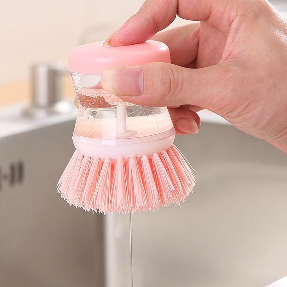 Dish Brush with Soap Dispenser & Holder | Kitchen Dishwashing Palm Scrub Brush