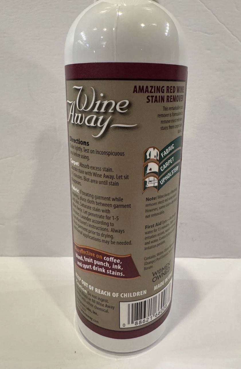 Wine Away Red Wine Stain Remover 12 oz Bottle All-Purpose Cleaner, New