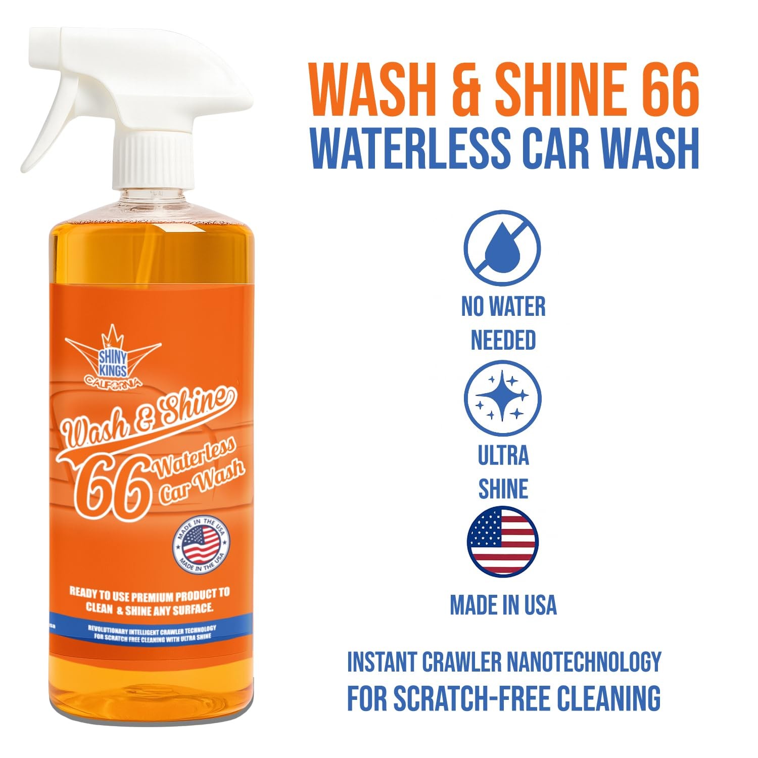 Shinykings Wash&Shine 66 32 fl.oz WATERLESS Car Wash with Ultra Car Shine Eff…